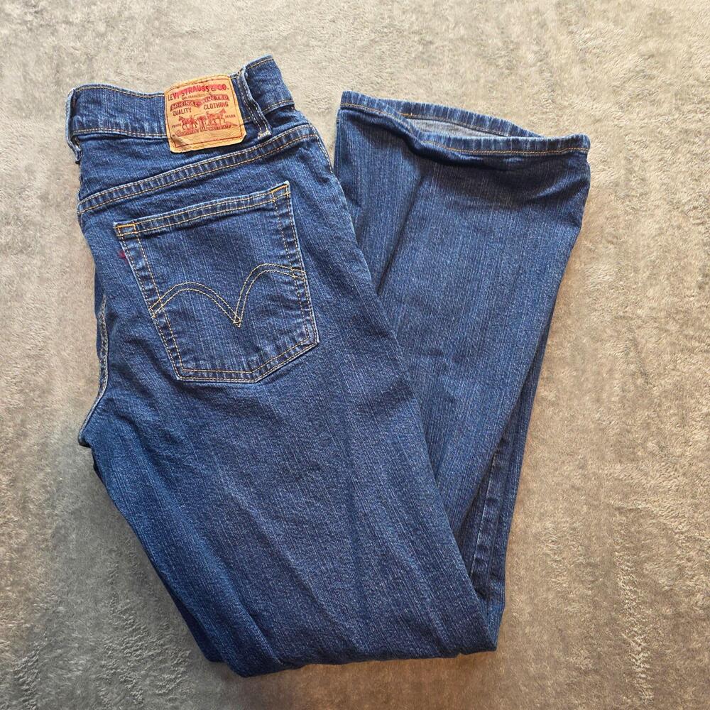 Levi's 550 Relaxed Bootcut Jeans Womens 12M Blue Medium Wash Stretch Denim Flaws